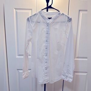 Talbots White Cotton Blouse Shirt Ruffle Detail
